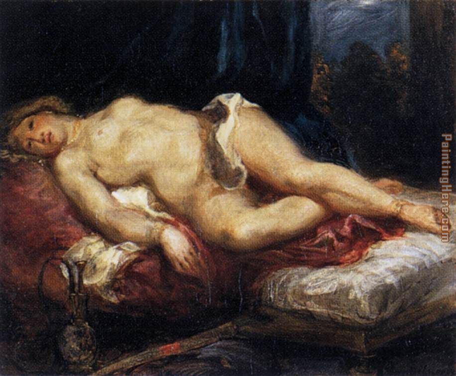 Odalisque Reclining on a Divan painting - Eugene Delacroix Odalisque Reclining on a Divan art painting